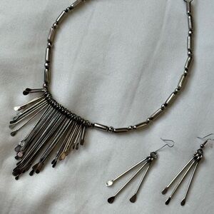 Vintage Silver Fringe Necklace and Earring Set